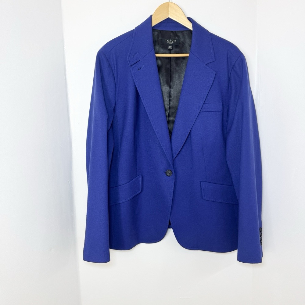 Talbots Wool Blend One Button Blazer Cobalt Royal Blue Women's Plus Size 22W